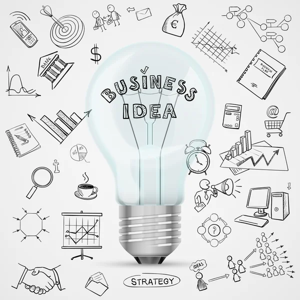 Bulb with drawing business success strategy plan idea — Stock Vector