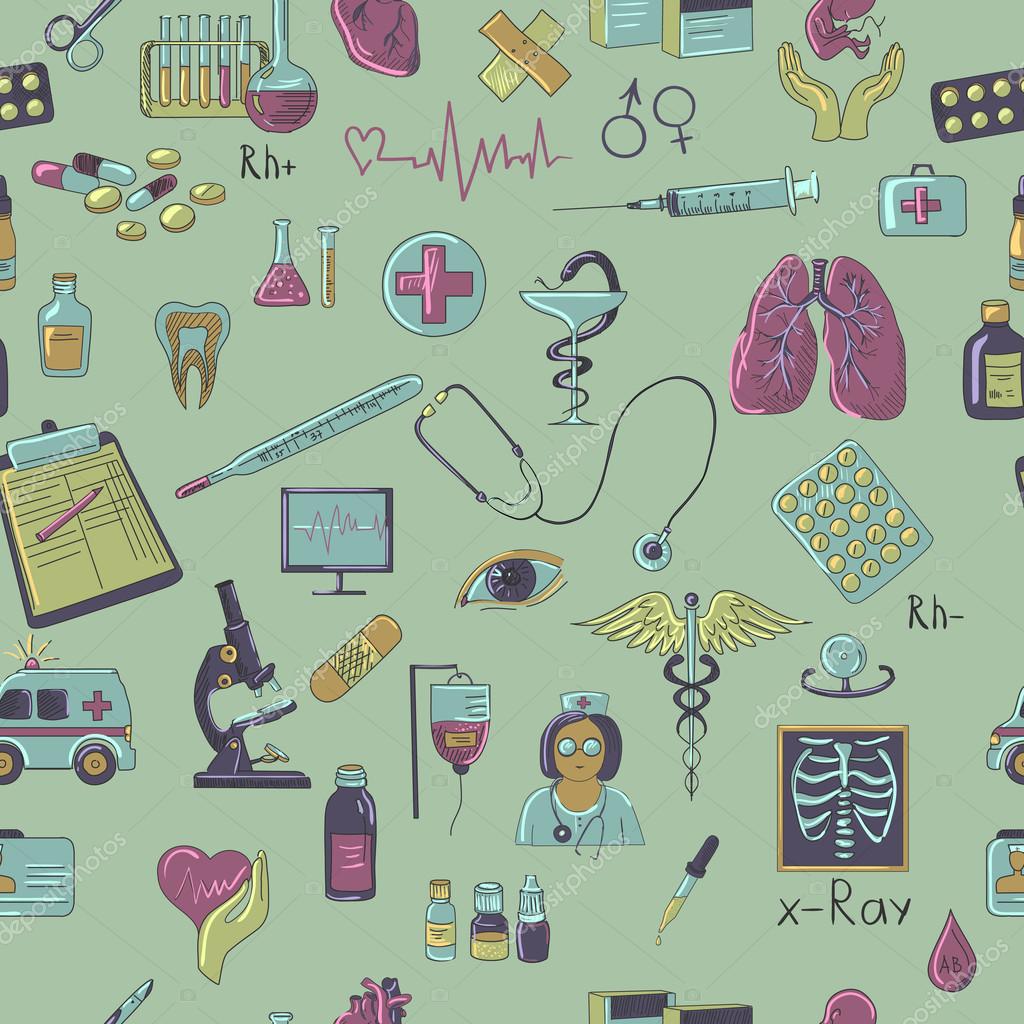 Colored hand draw medicine pattern Stock Illustration by 71829951