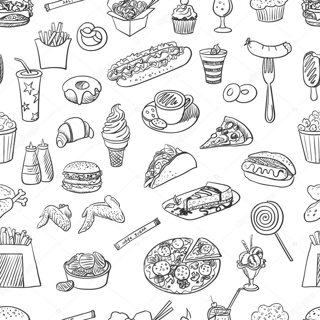 Hand drawn fast food pattern