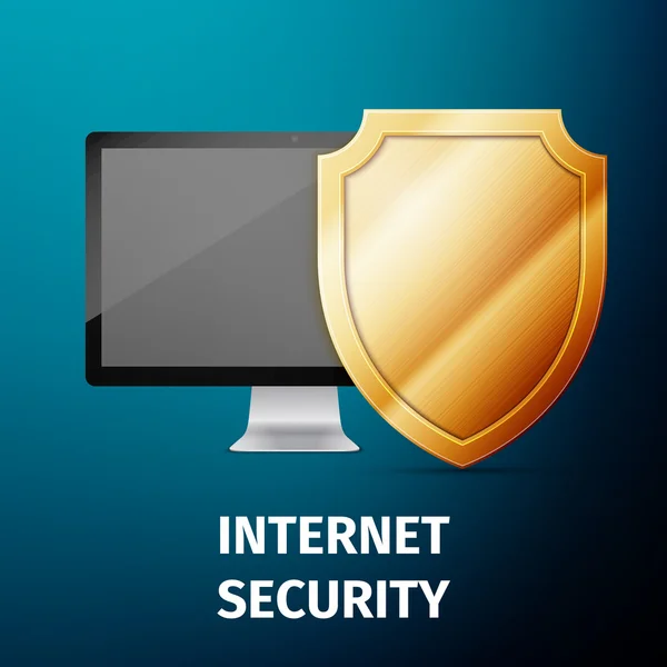 Exibição de computador com escudo - segurança na Internet, antivírus ou firewall —  Vetores de Stock