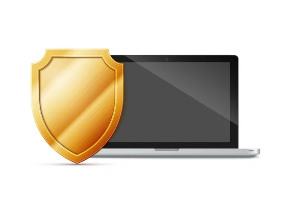 Laptop with shield - internet security, antivirus or firewall — Stock Vector