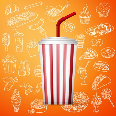 soda fountain drink and hand draw fast food icon clipart