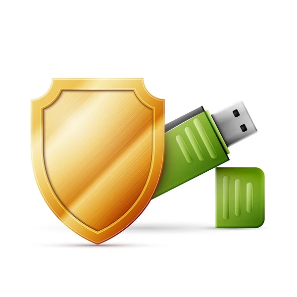 USB flash drive con scudo, protezione dei dati — Vettoriale Stock