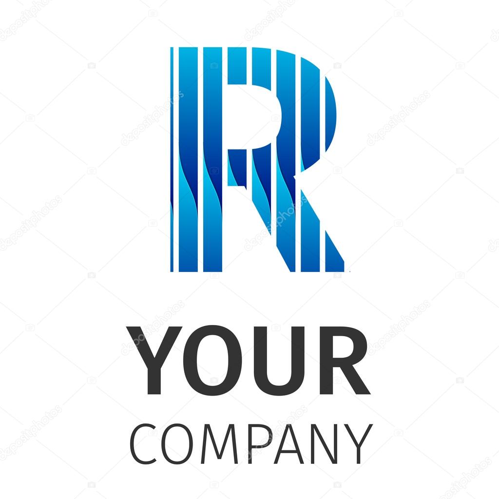Vector graphic elegant impossible alphabet symbol on a white background . Blue letter R. Corporate company identity