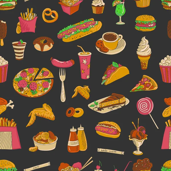 Modello di fast food colorato disegnato a mano — Vettoriale Stock