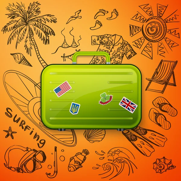 Suitcase tourist and hand draw icon — Stock Vector