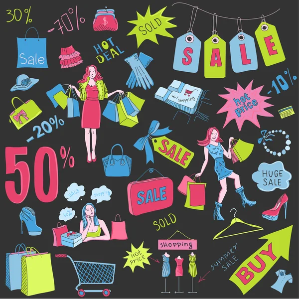 Doodles'ın satış alışveriş renkli, el çizili stil