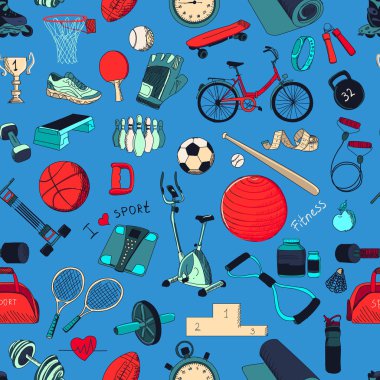 Renkli elle çizilmiş Fitness Spor doodle desen