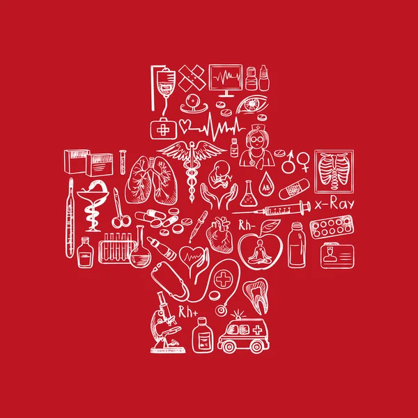 Şekil tıbbi doodle simgeler ile çapraz