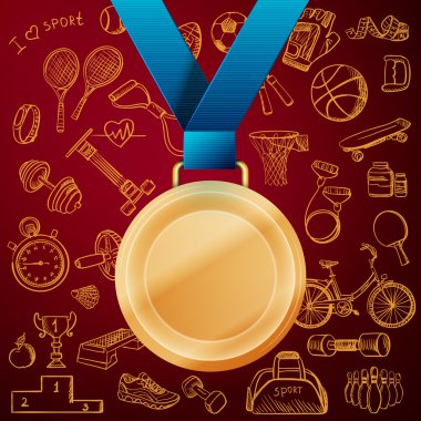 Elle çizilmiş Fitness doodle set altın madalya ile