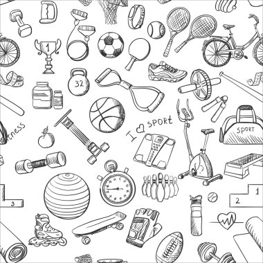 Elle çizilmiş Fitness Spor doodle desen