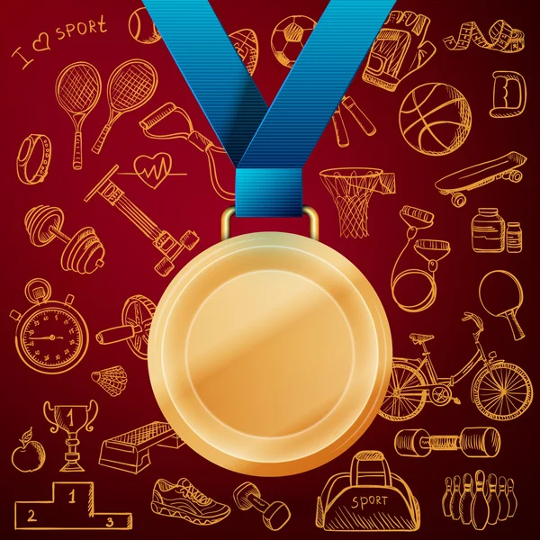 Scarabocchio fitness disegnato a mano con medaglia d'oro — Vettoriale Stock
