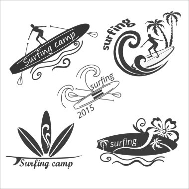 Vektör vintage surf etiketleri ayarlama