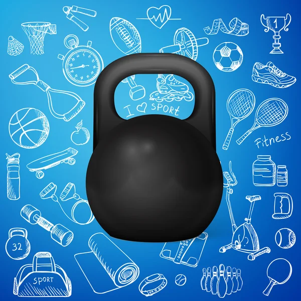 Kettlebell and hand draw sport icon — Stock Vector