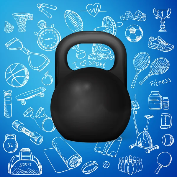 Kettlebell y mano dibujar icono del deporte — Vector de stock