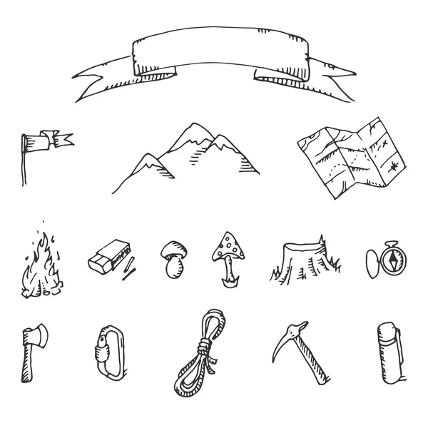 Ensemble camping aventure vectoriel doodle — Image vectorielle