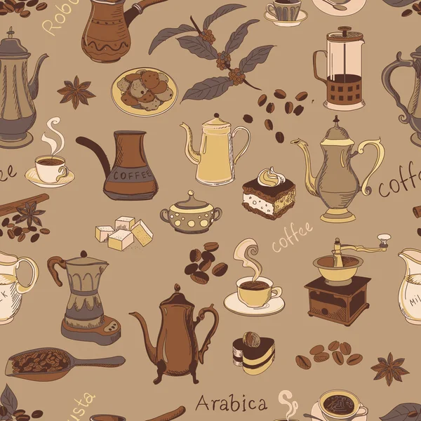 Café coloré motif sans couture — Image vectorielle