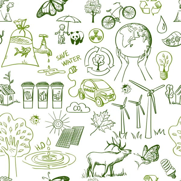 Ecology signs and icons seamless pattern — Stock Vector