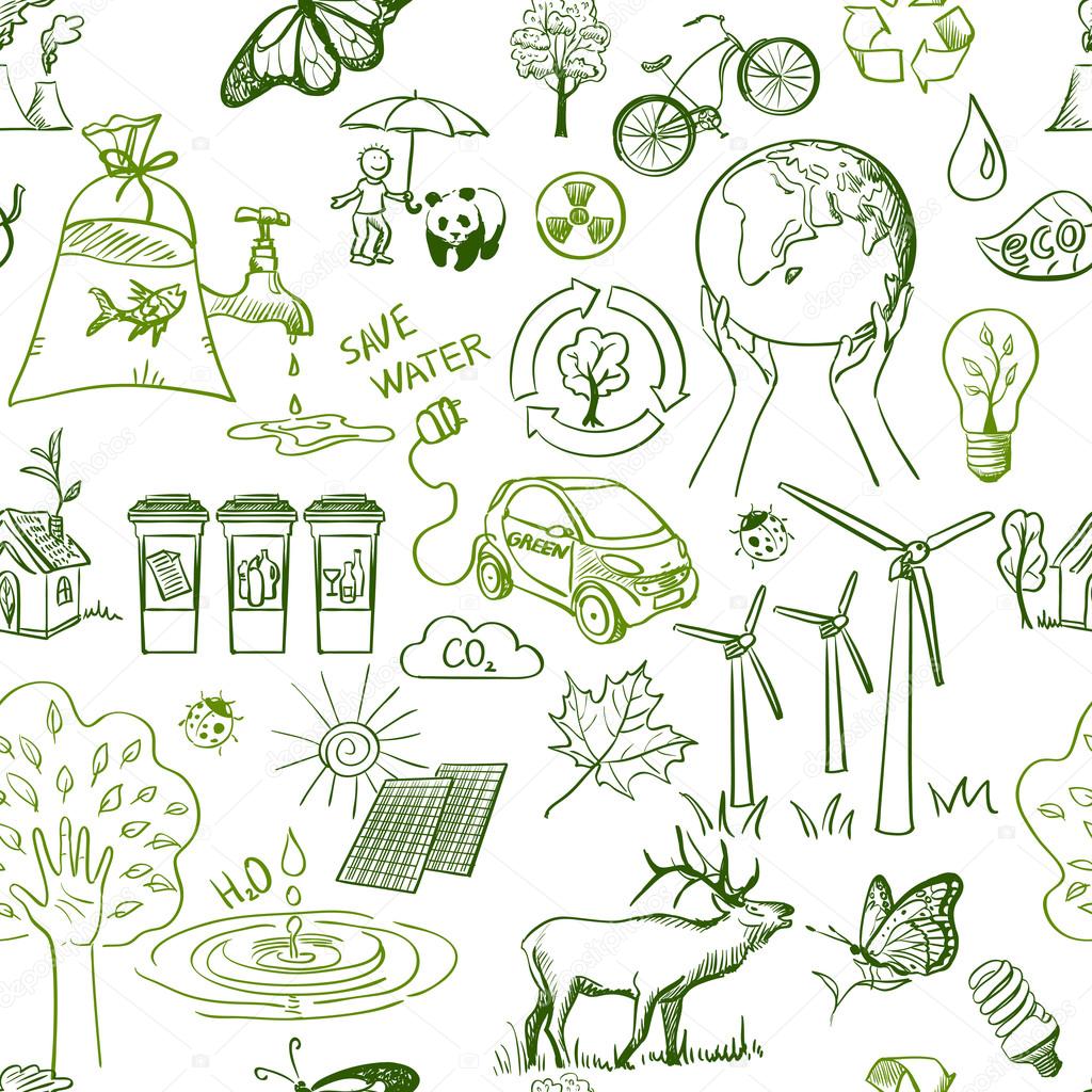 Ecology signs and icons seamless pattern
