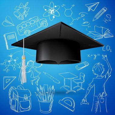 Graduation Cap and hand draw school icon