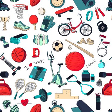 Renkli elle çizilmiş Fitness Spor doodle desen