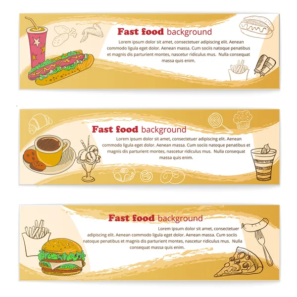 Banner conjunto de fondos de comida rápida vintage — Vector de stock