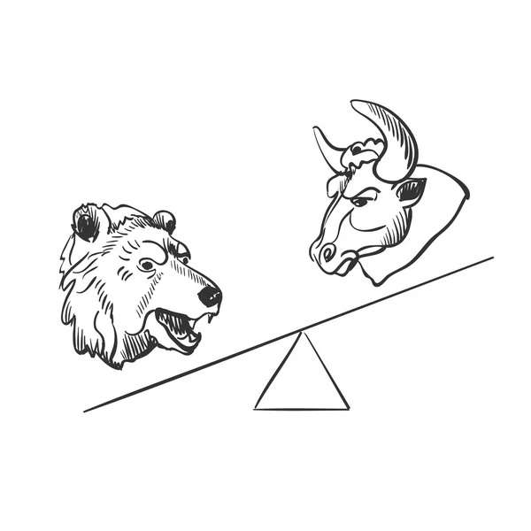 Boğa ve ayı finansal simgeler doodle — Stok Vektör