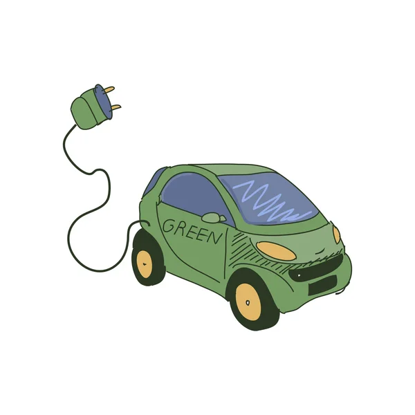 Coche eléctrico doodle coloreado — Vector de stock