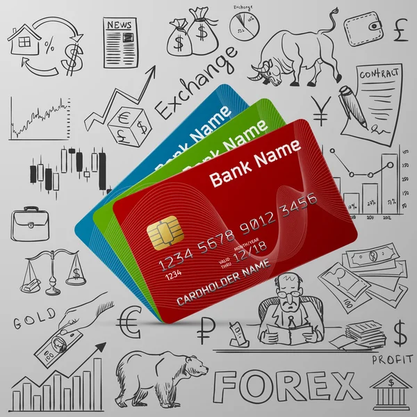 Kreditkarten und Austausch Doodle-Symbol — Stockvektor