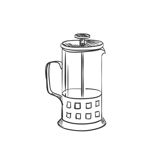 Doodle Kaffee Französisch Presse Kanne — Stockvektor