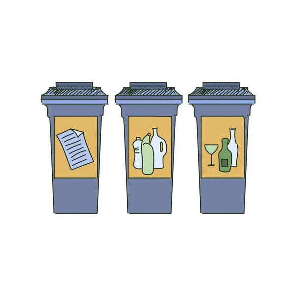 Doodle coloré Corbeilles, séparation des ordures Vecteurs De Stock Libres De Droits