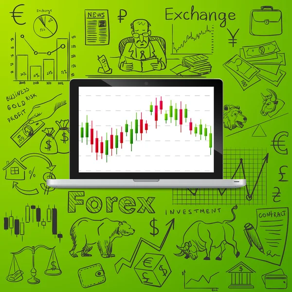 Laptop e ícone doodle troca — Vetor de Stock