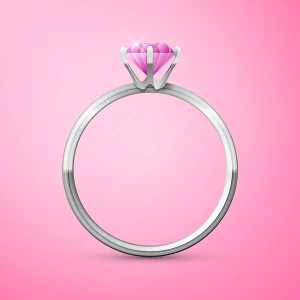 Anillo de boda de plata sobre fondo rosa — Vector de stock