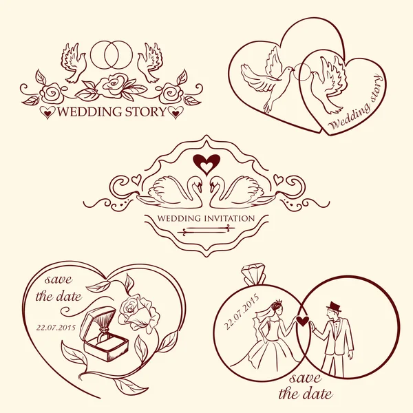 Collection de logo de mariage décoratif aux couleurs rétro . — Image vectorielle