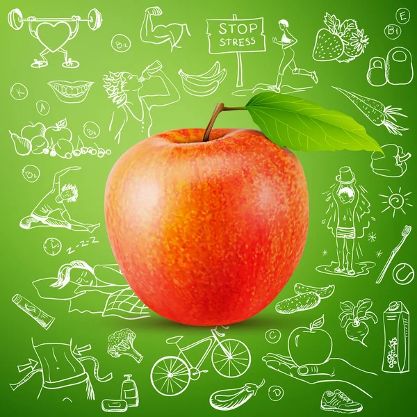Gesunder Lebensstil mit Apfel — Stockvektor
