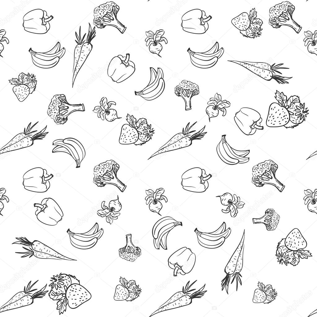 Seamless pattern with vegetables and fruit