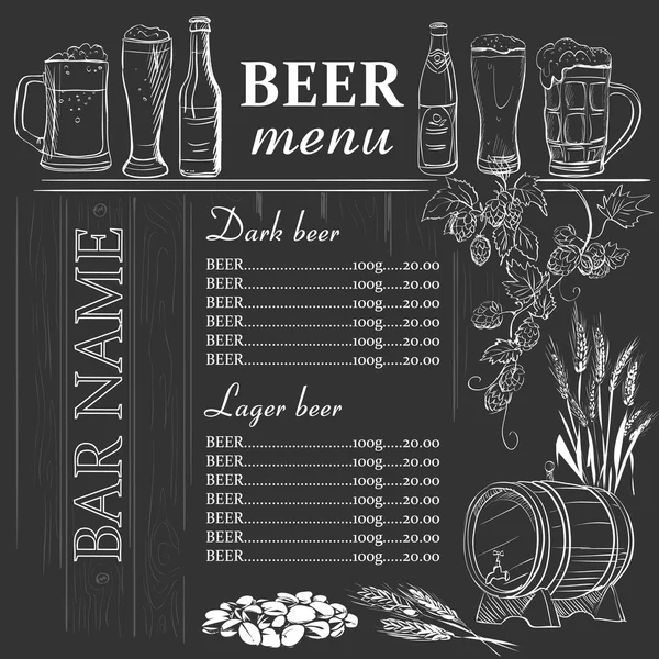 Cardápio de cerveja desenhado sobre chalkboard — Vetor de Stock