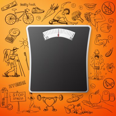 healthy lifestyle background with Bathroom Weight Scale