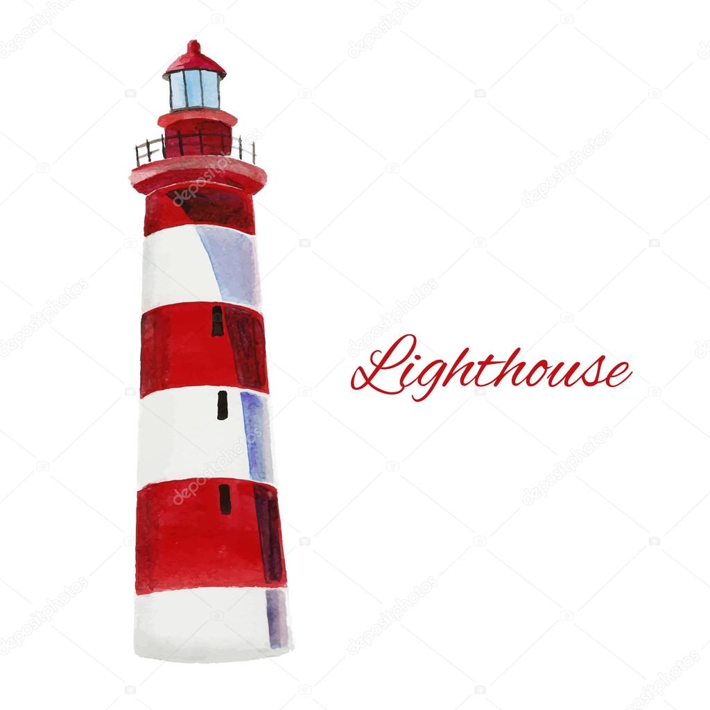 lighthouse. watercolor painting on white background