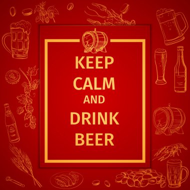 Poster of Keep Calm And Drink Beer and hand drawing icon clipart