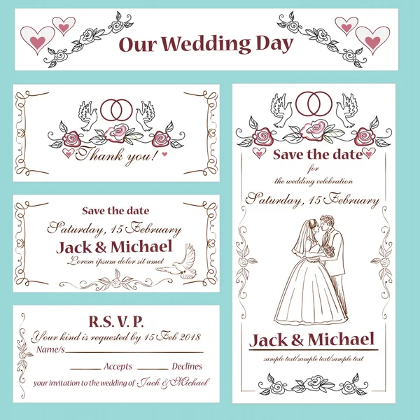 Wedding invitation, thank you card, save the date cards. Vector Graphics