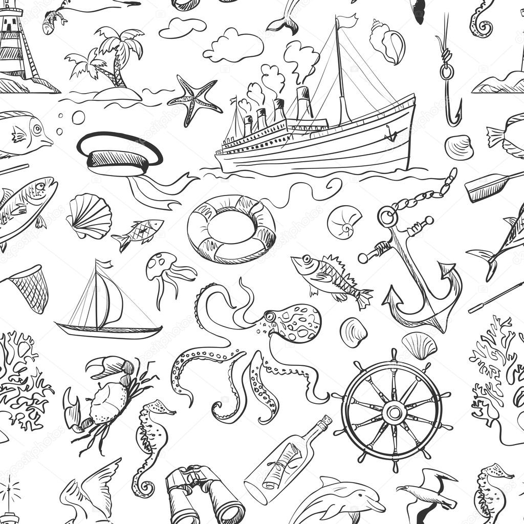 Nautical or marine themed seamless pattern