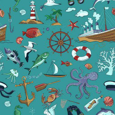 Renkli deniz veya deniz temalı seamless modeli