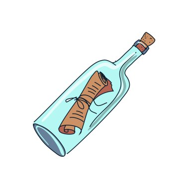 doodle bottle with a note clipart