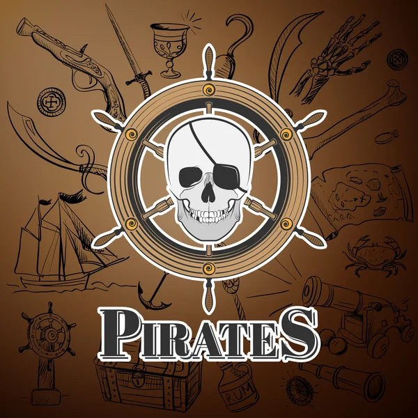 Pirata del cráneo y dibujado a mano icono — Vector de stock