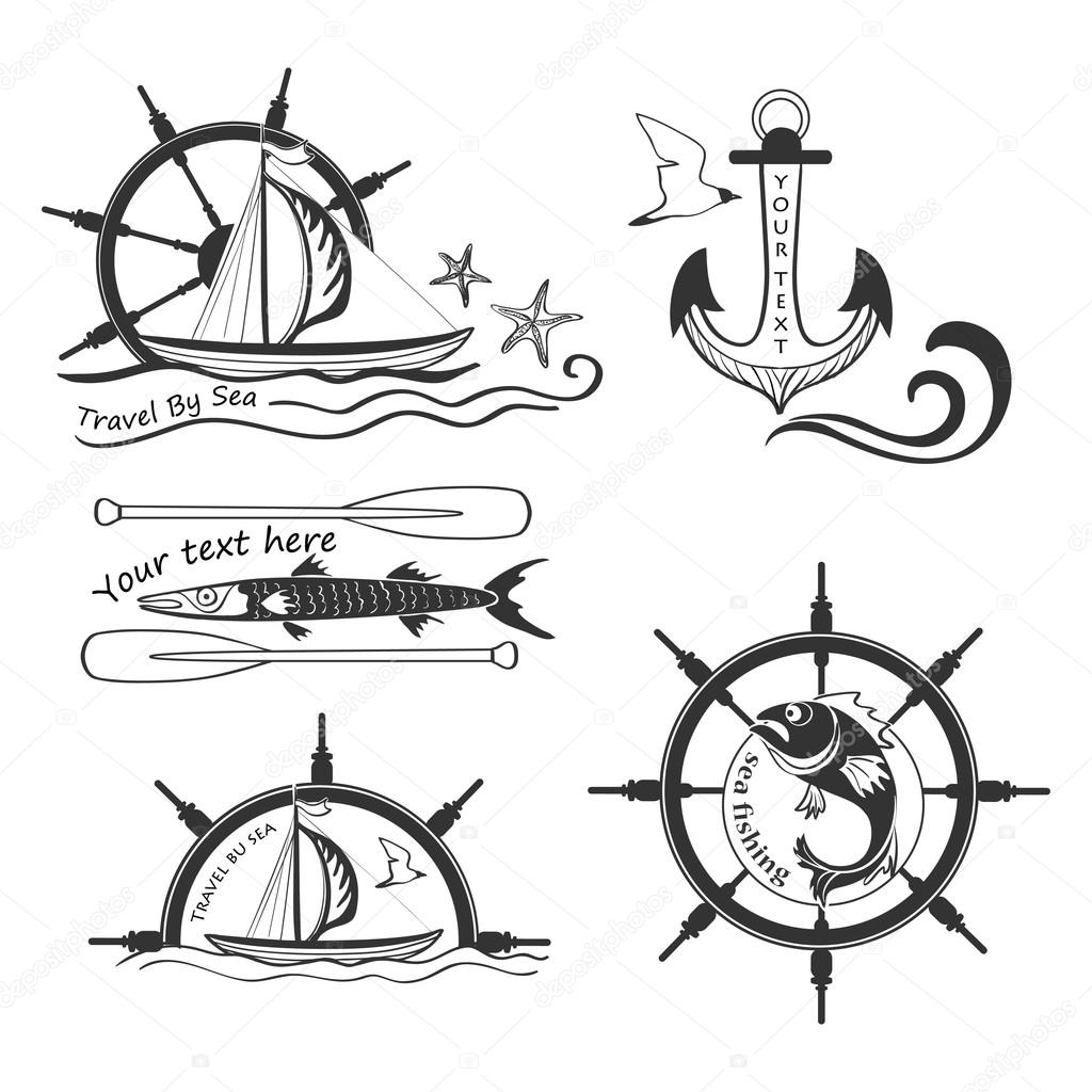 Labels marine theme hand drawing