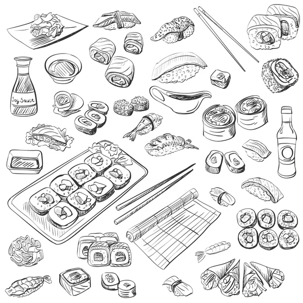 elle çizilmiş sushi set