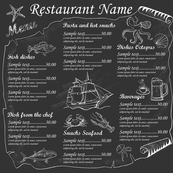 Menu Restaurants de fruits de mer — Image vectorielle