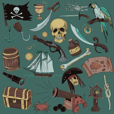 renkli Pirates ayarlayın. Elle çizilmiş