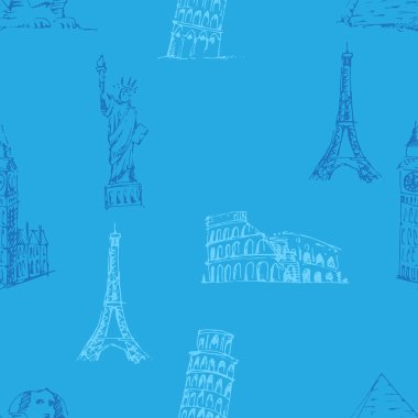Doodle seyahat desen. Dünya ünlü simge